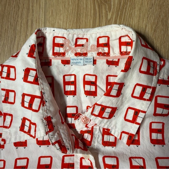 BODEN Womens Red Double Decker Bus Print Shirt 2P Cotton LS Kitsch Fun Bright - Picture 3 of 6